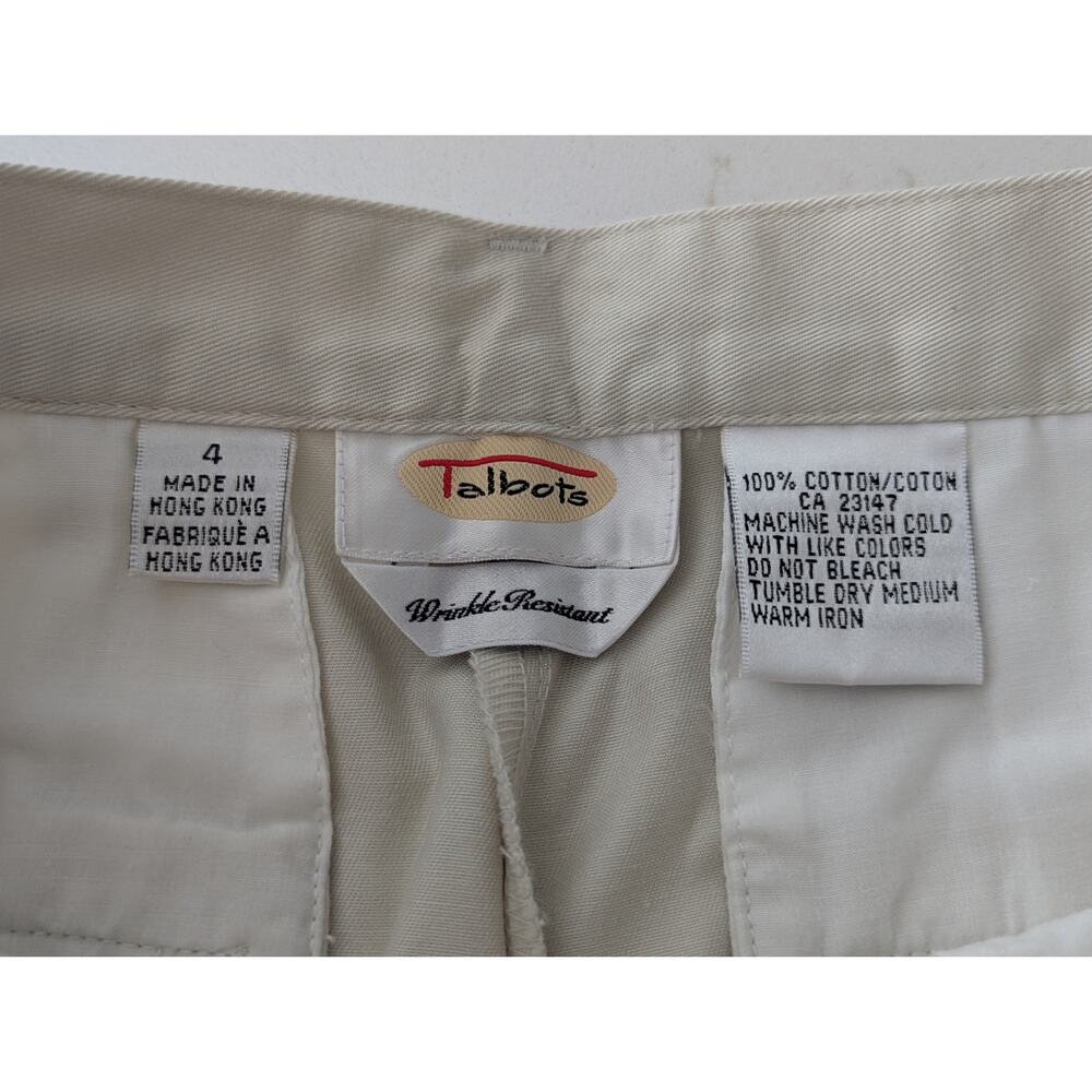 VTG Talbots Pants Sz 4 Beige Khaki Chino High Rise Pleated Tapered Cotton - Picture 5 of 6
